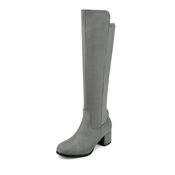 Chunky Knee High Stretch Boots - LIGHT GREY -  0